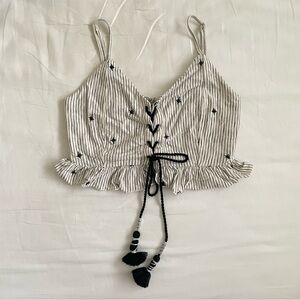 Starry Striped Cropped Tank Top With Tie Detail